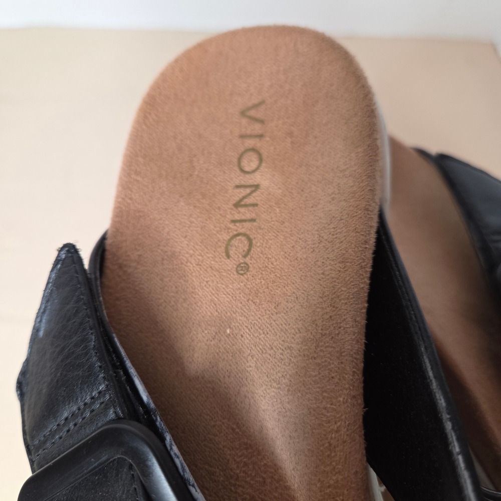 Vionic Uptown Marin Black Leather Buckle Sandals Orthotic Flip Flops 6.5 - Picture 2 of 16